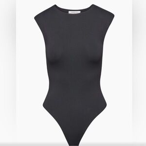 Black bodysuit mock neck shoulder pad